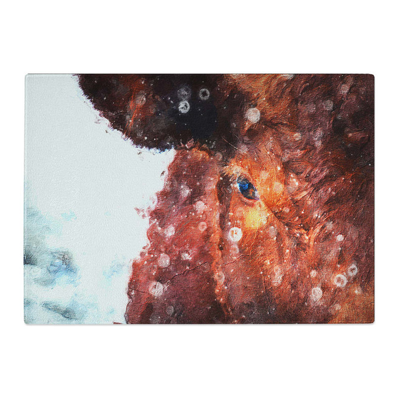 Tempered Glass Bull Cow Chopping Board, 39 cm W x 28.5 cm L