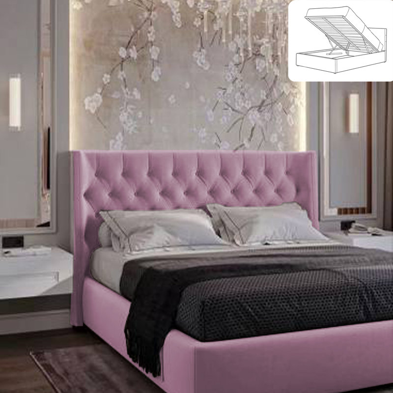 Rebeca Wingback Ottoman Storage Bed - Plush Velvet Gas Lift Bed Frame with Headboard, Single (3'), Lilac