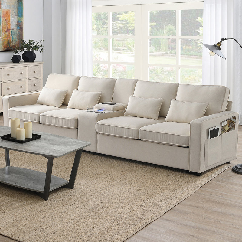 Gokdeniz Upholstered 114.2'' Sofa, Beige Fabric
