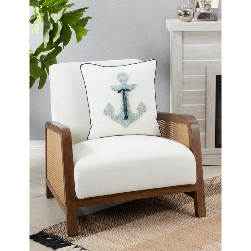 Blue Cotton Euro Embroidered Anchor Throw Pillow Cover
