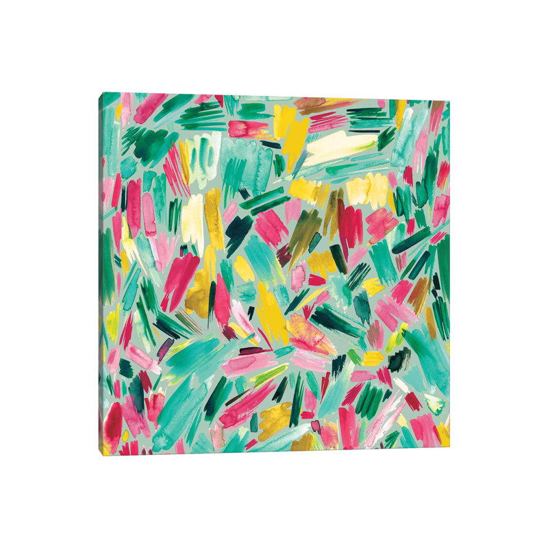 Artsy Abstract Strokes Colorful Green On Canvas by Ninola