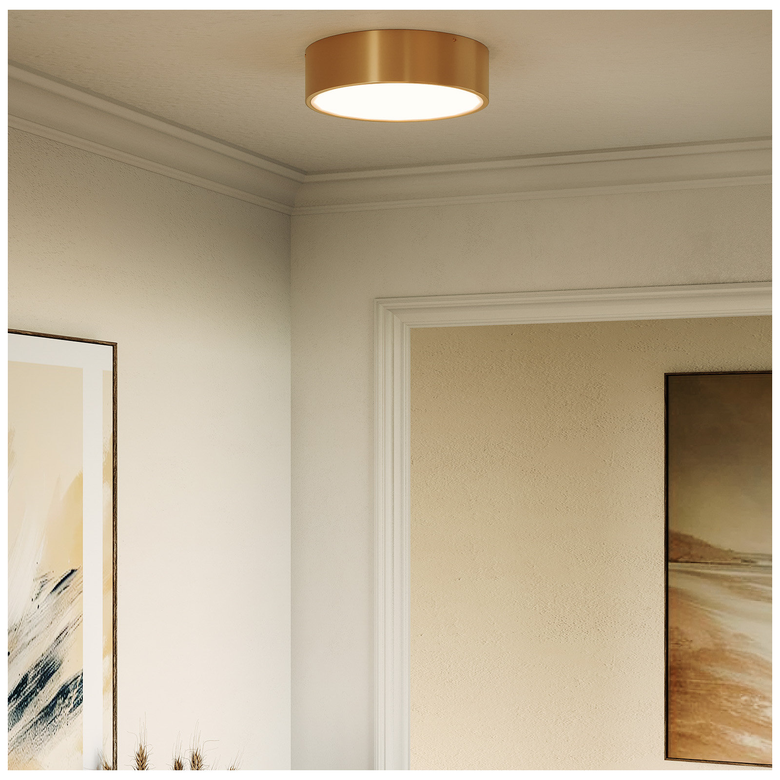 Mossy 3 Light Glass Flush Mount, Aged Gold