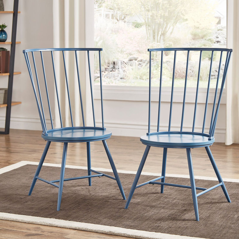 Kennamer Metal Slat Back Side Chair, Bluesteel