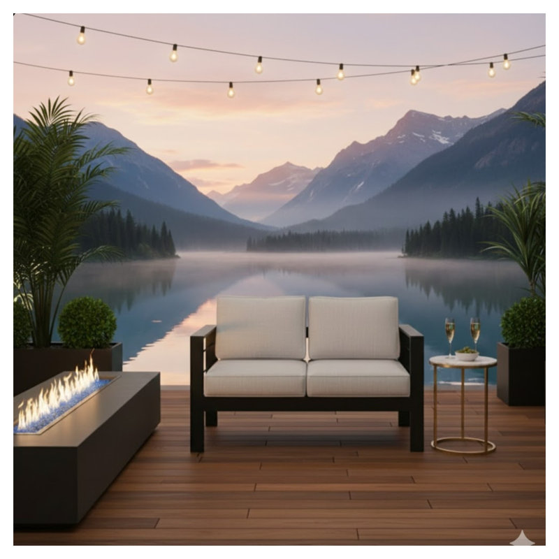 Causeuse de patio en aluminium toutes saisons 50 po avec coussins épais en oléfine gris clair