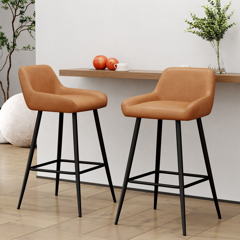 Tabouret rembourré avec structure en métal, Tabouret de bar (siège d’une hauteur de 30 po), Brun