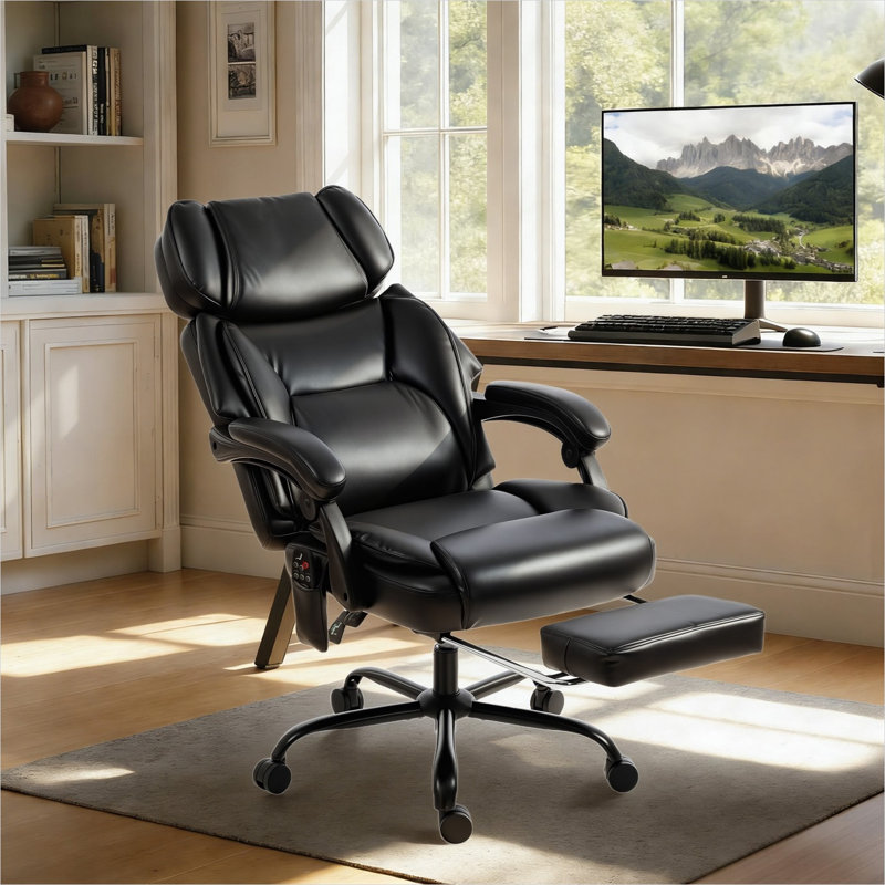 Chaises de bureau avec panneau multicouche noir et polyuréthane, commande à distance et siège pivotant, siège inclinable