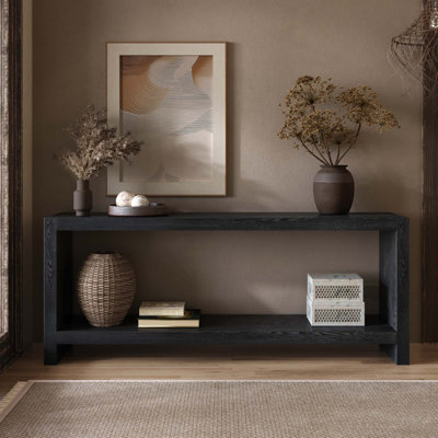 Console de style champêtre de grande taille (160 cm), table d'entrée rustique à 2 niveaux avec placage en bois, table d'appoint vintage pour canapé, salon, couloir