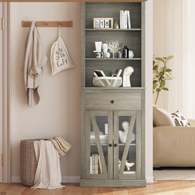 Armoire de rangement pour salle de bain de 66,5 po de hauteur, armoire de rangement autoportante pour salle de bain avec 5 tablettes, tiroir et tablette réglable