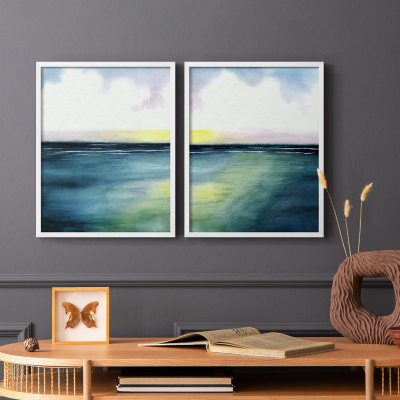 Impression encadrée Sherbet Sunset Diptych I-Premium - prête à être accrochée - aucun clou requis - aucun clou requis, Blanc