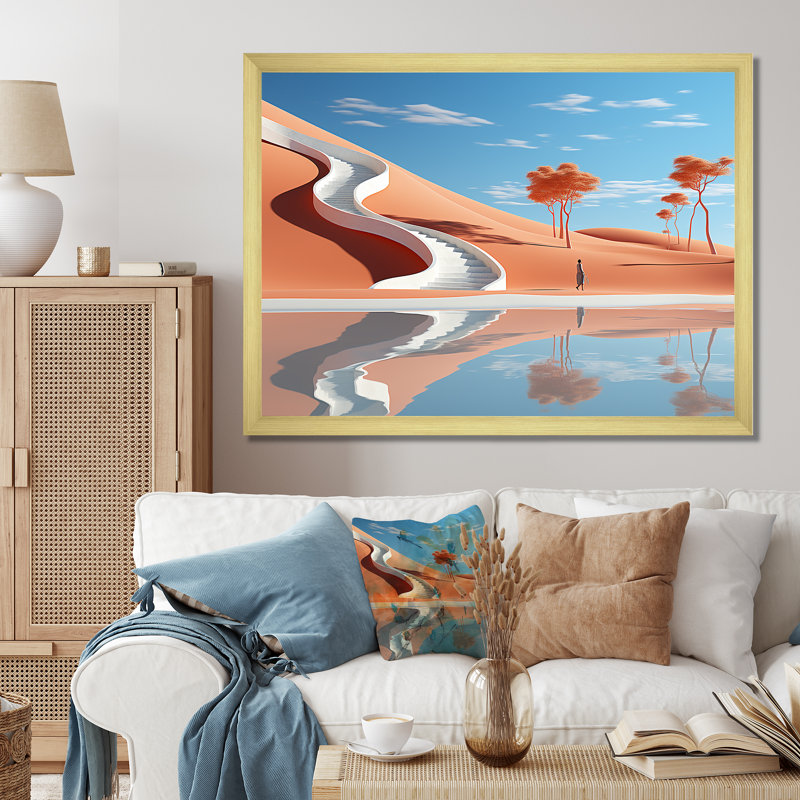 «Escaliers infinis surréels sur toile», Encadrement doré, H 12 po x l 20 po x P 1 po