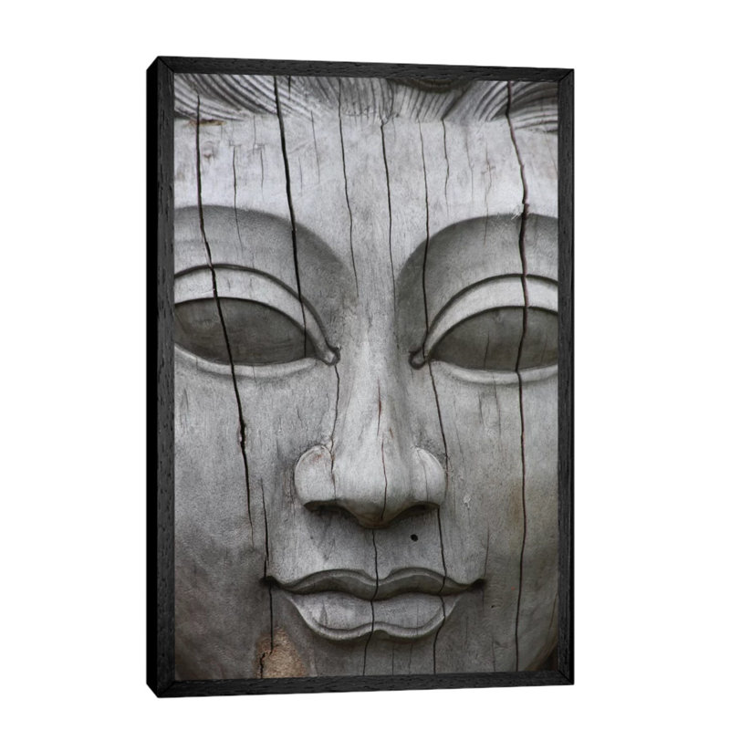 Buddha's Face - Floater Frame Print on Canvas, 66.04 cm H x 45.72 cm W, Black Framed