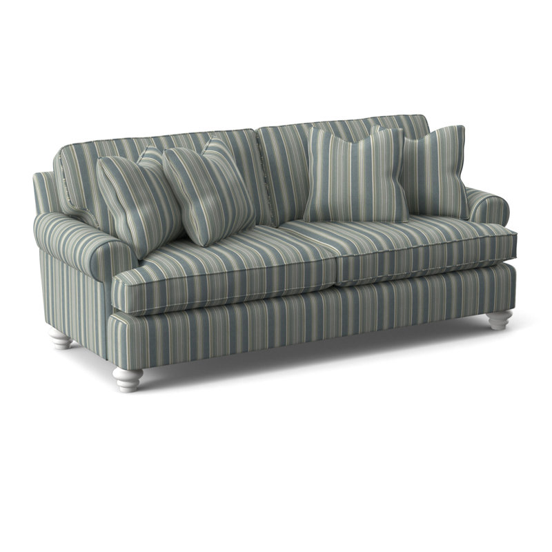 Lowell Upholstered 86'' Sofa, Green and Blue Stripe; 0252-54, Flax