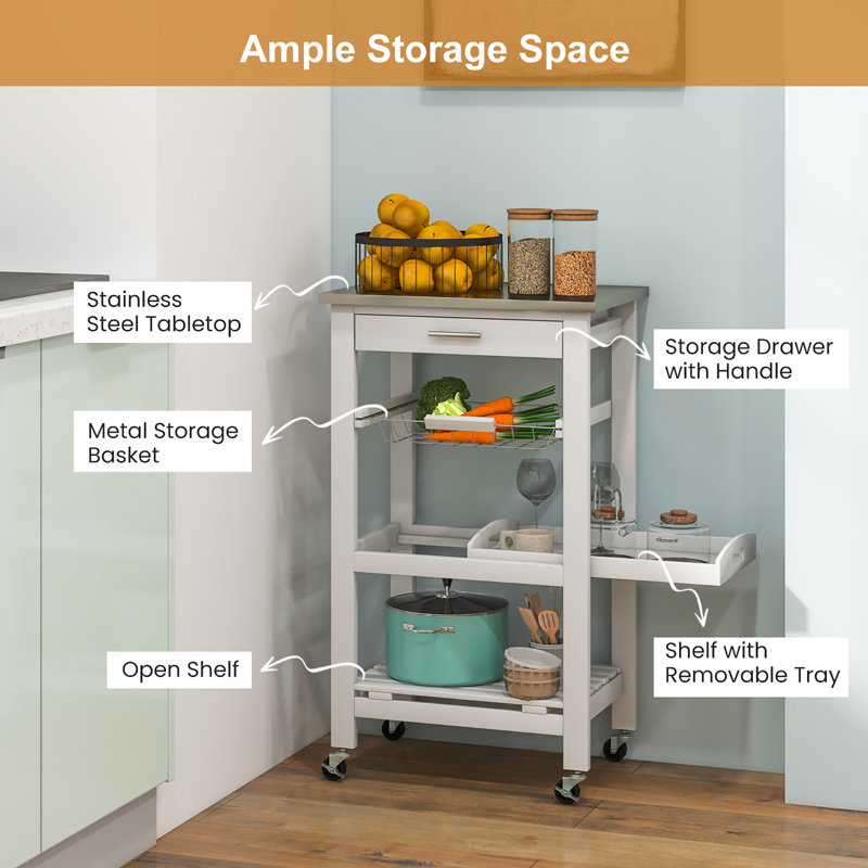 Maniteau Kitchen Cart, White/Gray