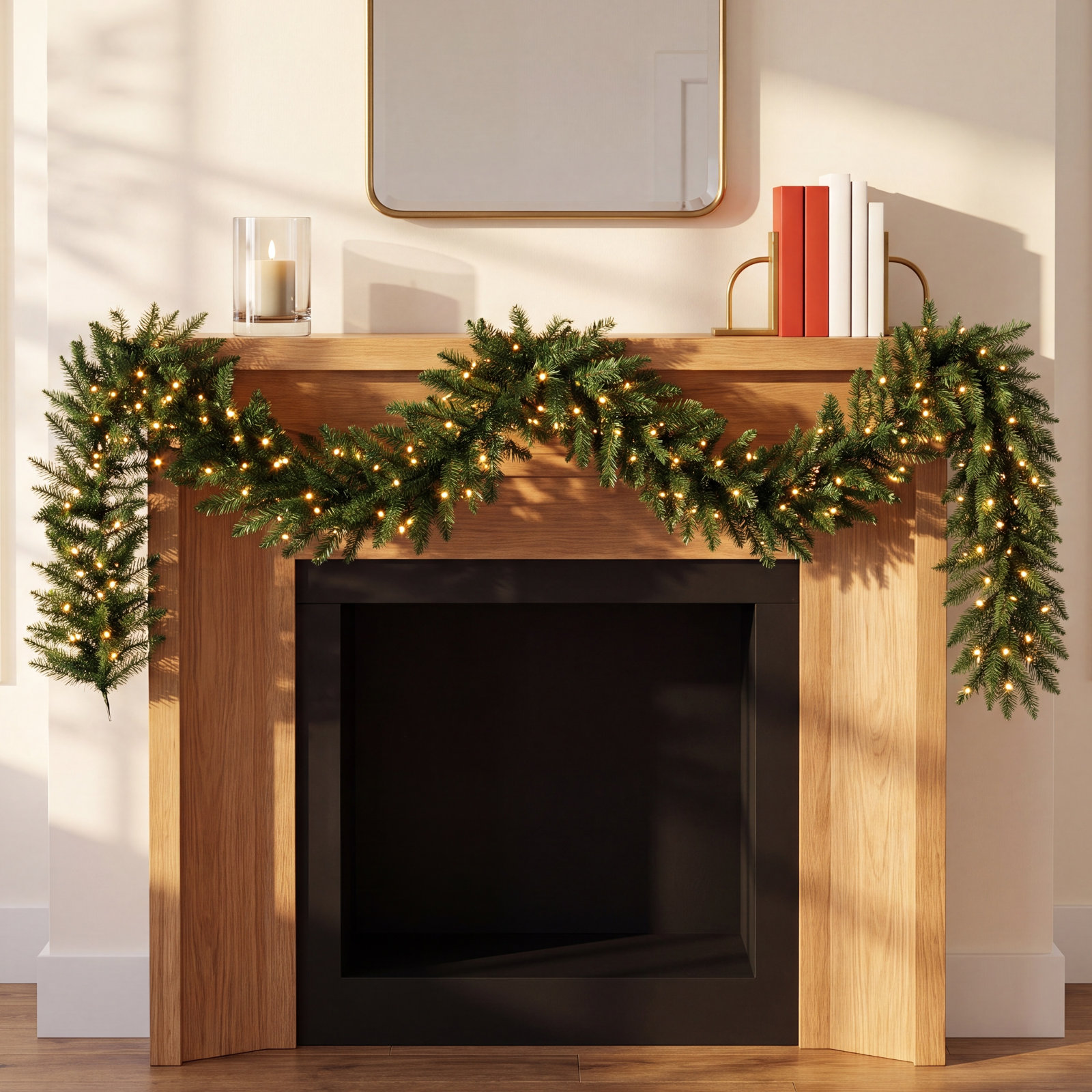  9' x 14" Camdon Fir Artificial Pre-Lit Garland, 100 Battery Operated Lights