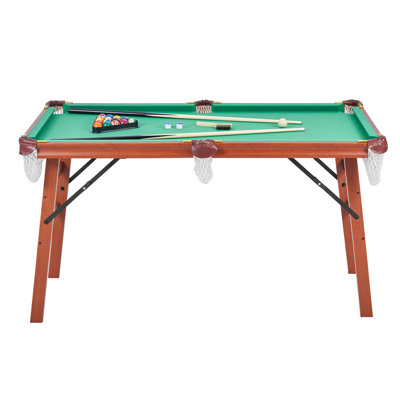 Table de billard pliante, tables de billard portatives de 4,5 pi, ensemble de jeu de divertissement pliable et peu encombrant comprenant balle, queue de billard, support, craie, brosse, brun avec tissu Bule, pour usage familial, salle de loisirs