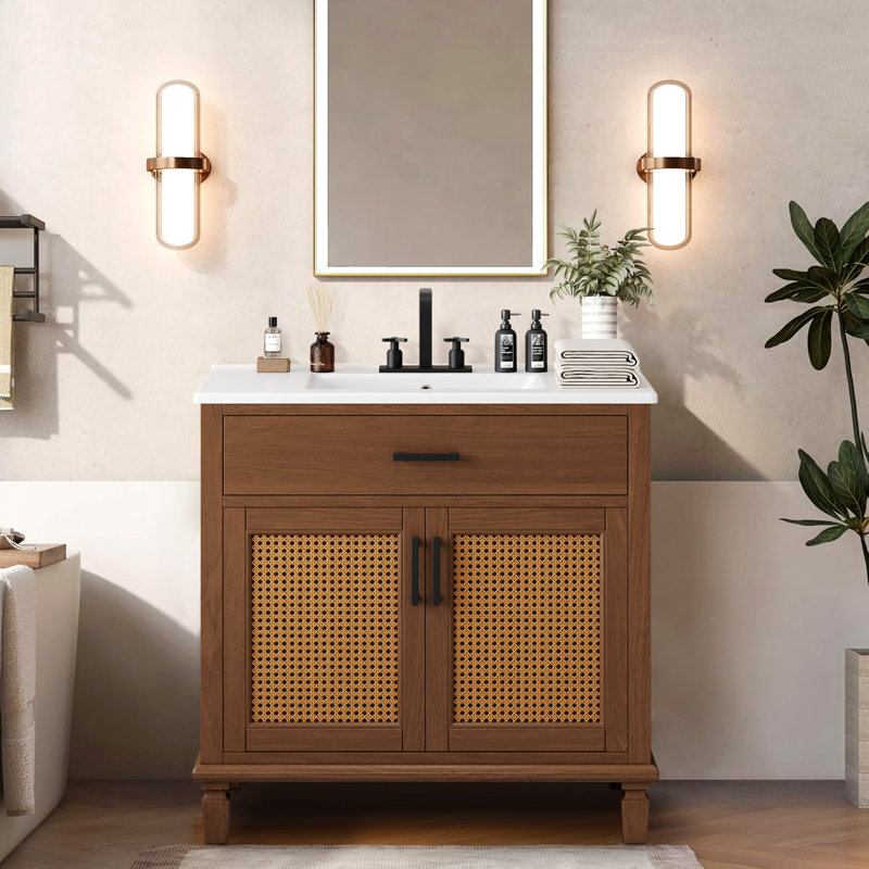 36'' Single Bathroom Vanity with Ceramic Top, Brown