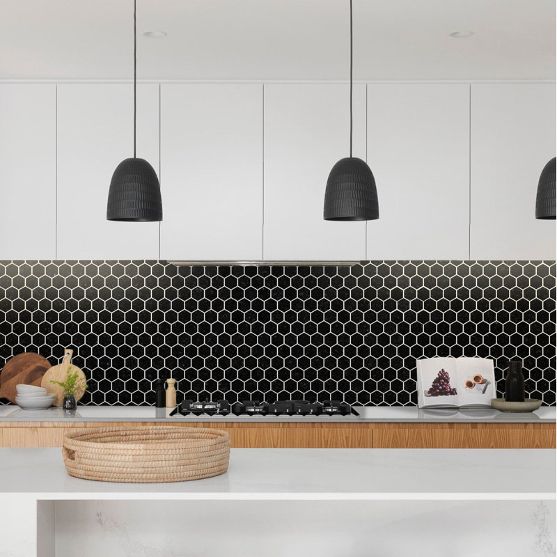 Mosaïque hexagonale en granit noir absolu poli, L 3 po x L 3 po