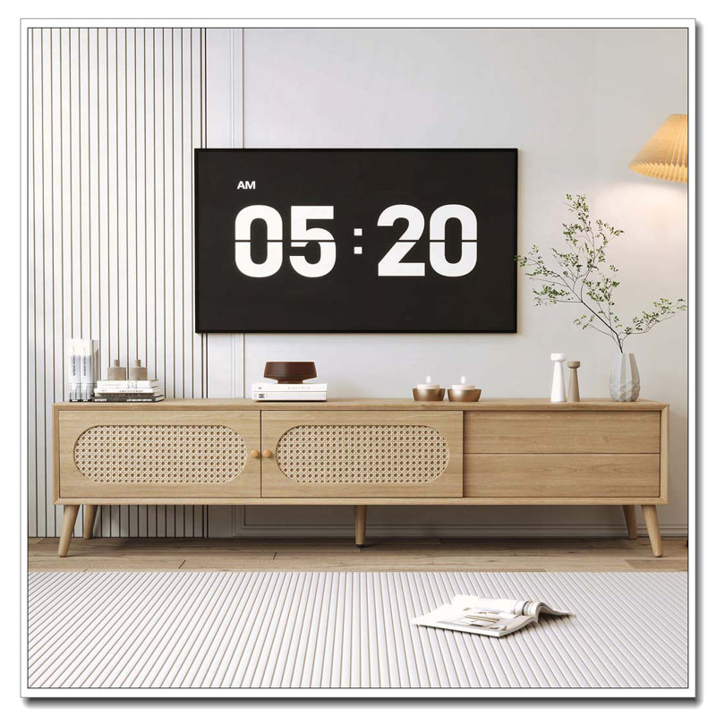 TV Stand for TVs up to 80'' , Modern Farmhouse Media Console, Entertainment Center with Solid Wood Legs
