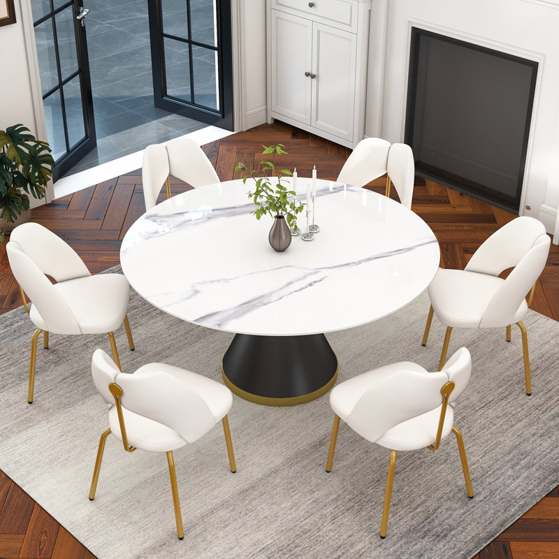 Ensemble de table de salle à manger 7 pièces, H 29,53 po x l 59 po x P 59 po, Blanc