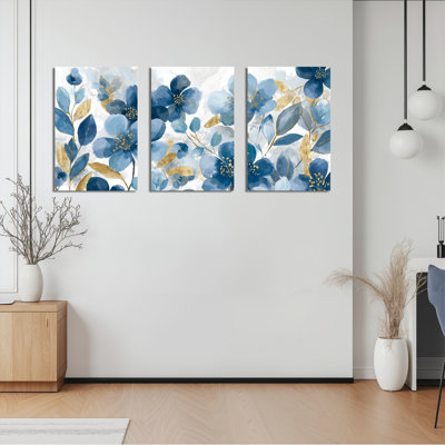 Ensemble de 3 tableaux sur toile à motifs floraux et de feuilles, idéal pour la décoration du salon, de la chambre et de la maison.