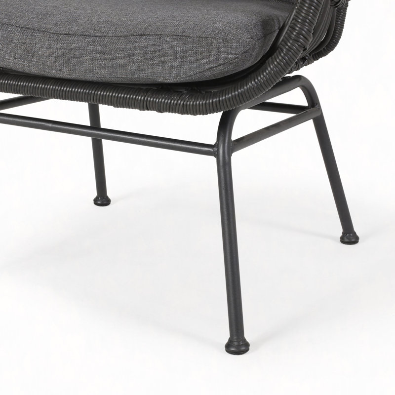 Chaise de patio en osier avec coussins (ensemble de 2), Gris foncé, Noir