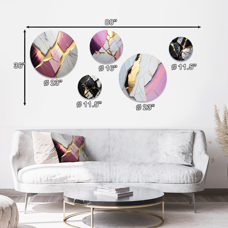 Ensemble de 5 décorations murales géométriques abstraites roses