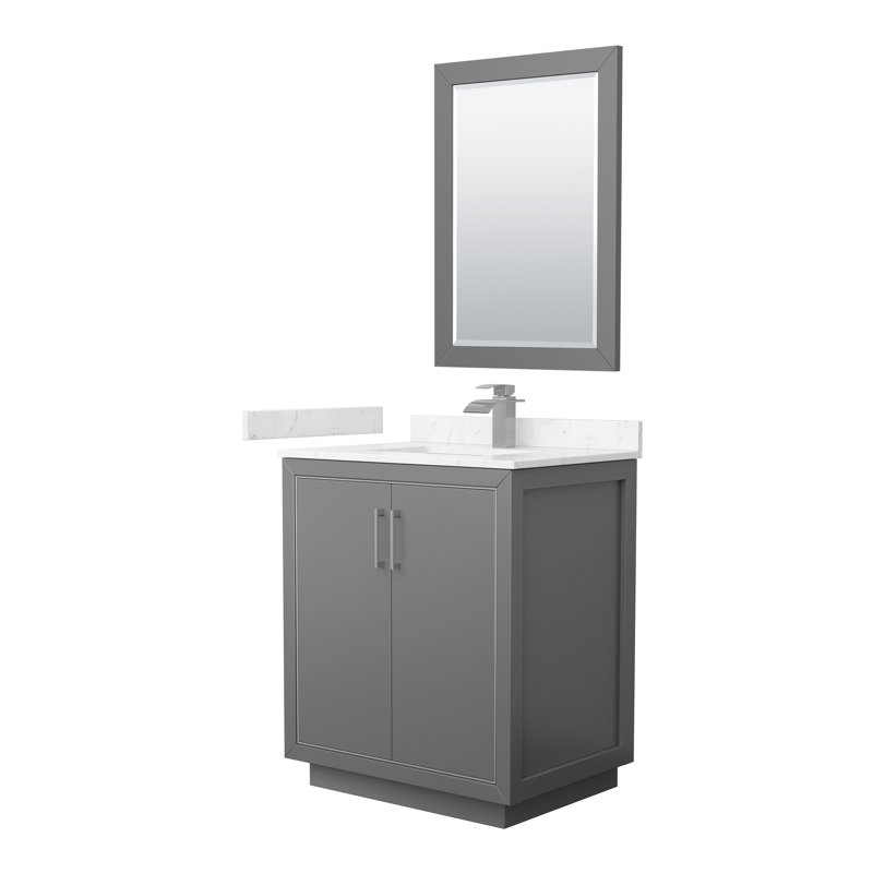 Icon 30" Single Bathroom Vanity Set with Mirror, Carrara, Brushed Nickel, Dark Gray