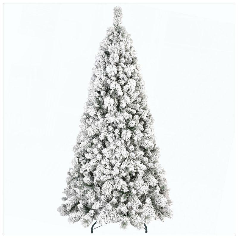 Arbre de Noël floqué avec 450 lumières à DEL blanc chaud - 1060 pointes, PVC enneigé et branches à aiguilles dures, conception à charnières pour une installation facile, support en métal robuste, arbre de vacances complet et réaliste