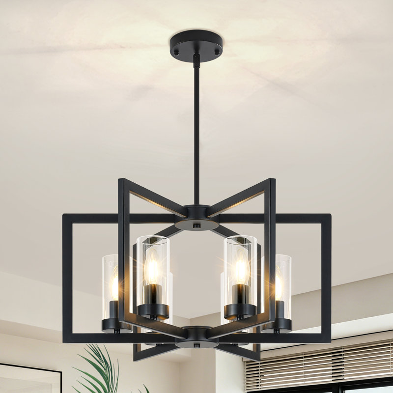 Lustre géométrique 6 lumières Beldon, H 10,6 po x l 21,2 po x P 21,2 po, Noir mat