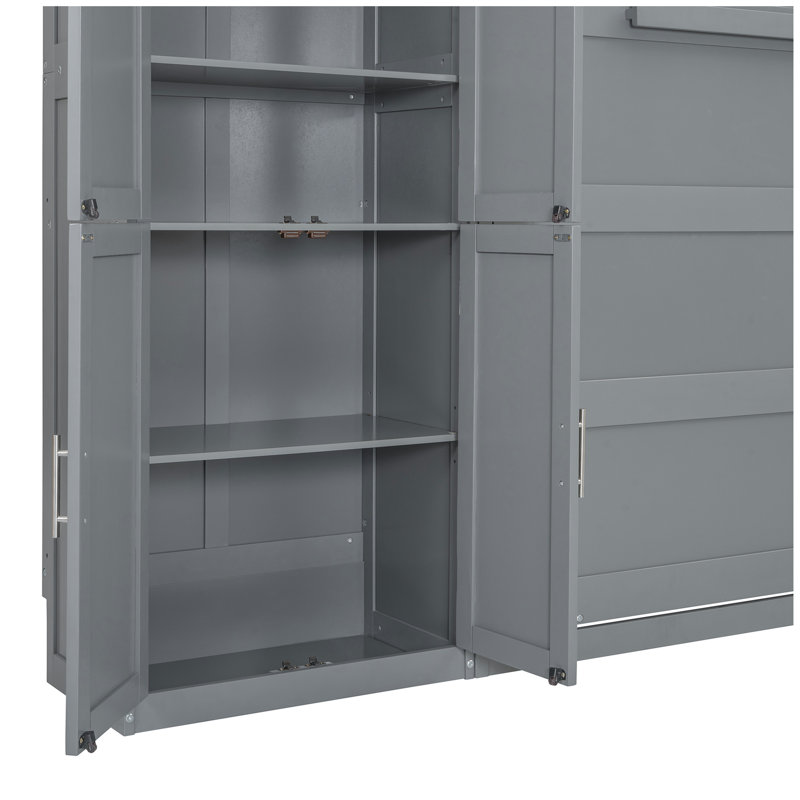 Grand lit escamotable mural avec armoires, Gris