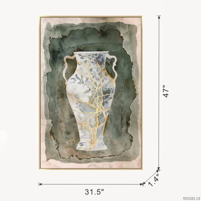 Toile peinte à la main de 31,5 x 47,2 pouces avec motif de vase amphore vintage