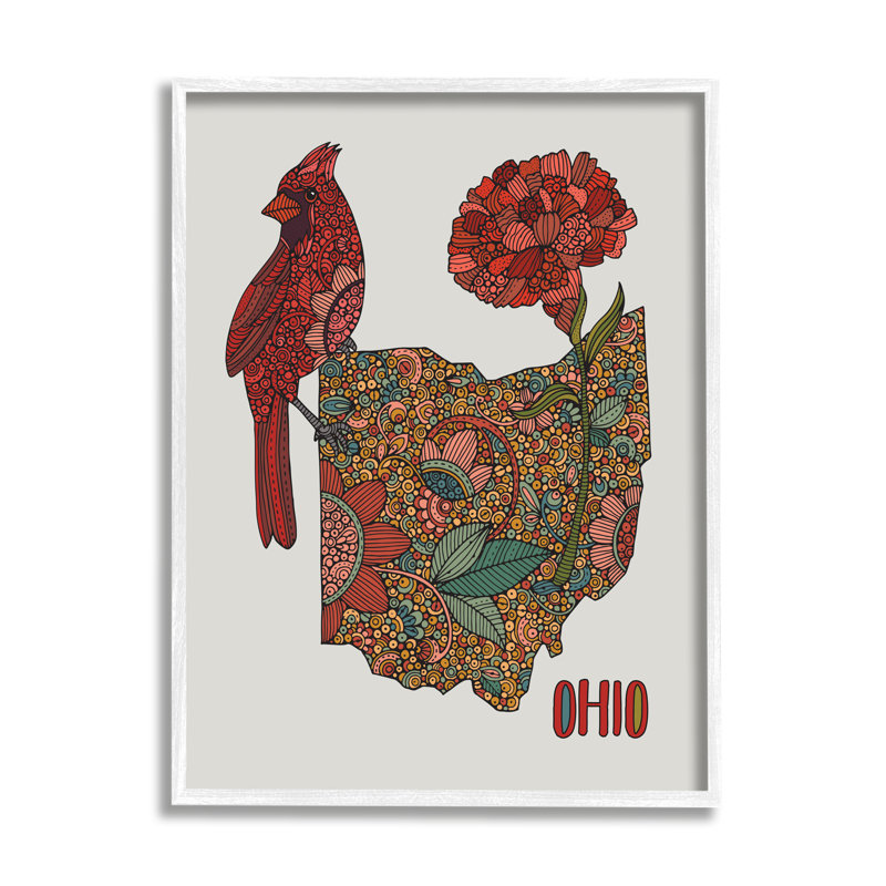 «Ohio State Carnation Blossom Intricate Floral Cardinal» par Valentina Harper - cadre flottant, impression sur bois