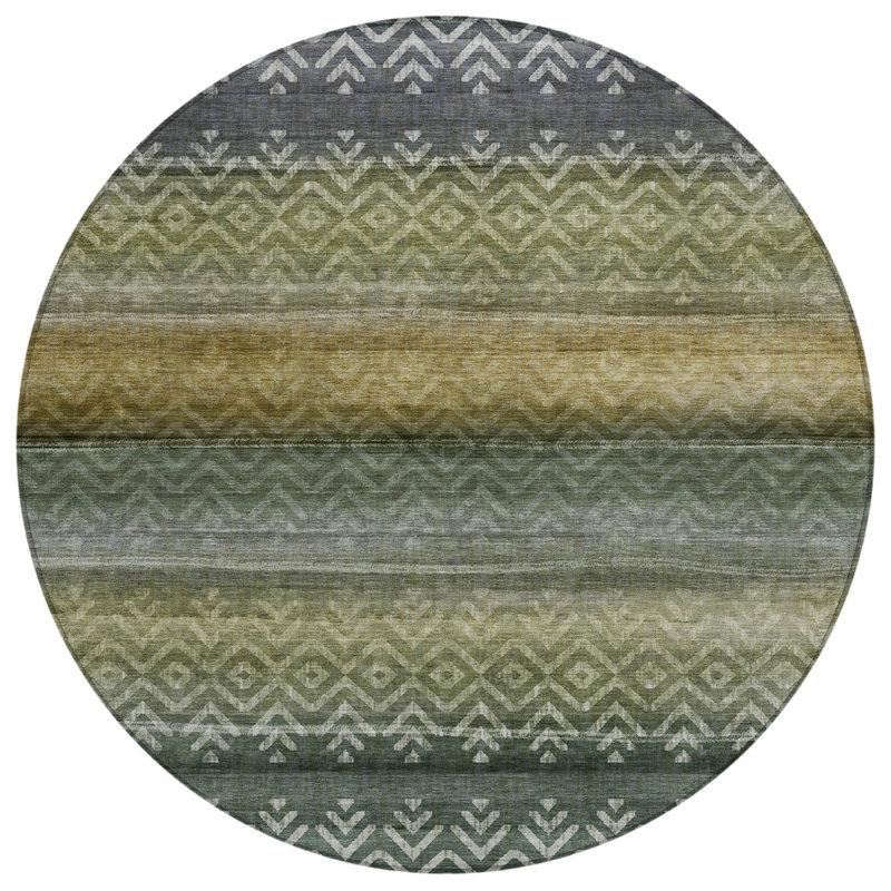 Machine Washable Indoor/Outdoor Xhevrie Green Rug, Round 8'