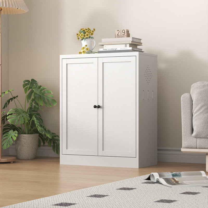 34" H Durable Metal Pantry Cabinet With 2 Doors - Multi-Use for Kitchen, Living Room, Bedroom