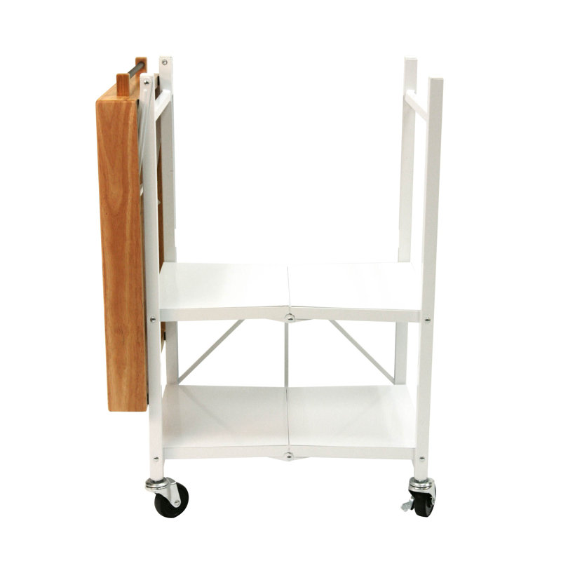 Origami Foldaway Rolling Kitchen Cart Solid Wood Top, White