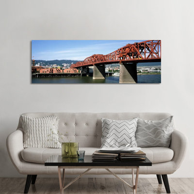 Bascule Bridge Across A River, Broadway Bridge, Willamette River, Portland, Multnomah County, Oregon, USA - Wrapped Canvas Panoramic Print