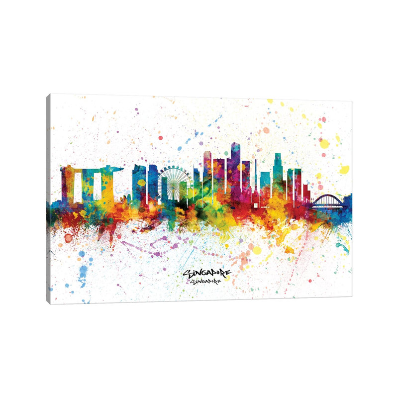 Singapore Singapore Skyline Splash by Michael Tompsett - 1 Piece Wrapped Canvas Wall Art