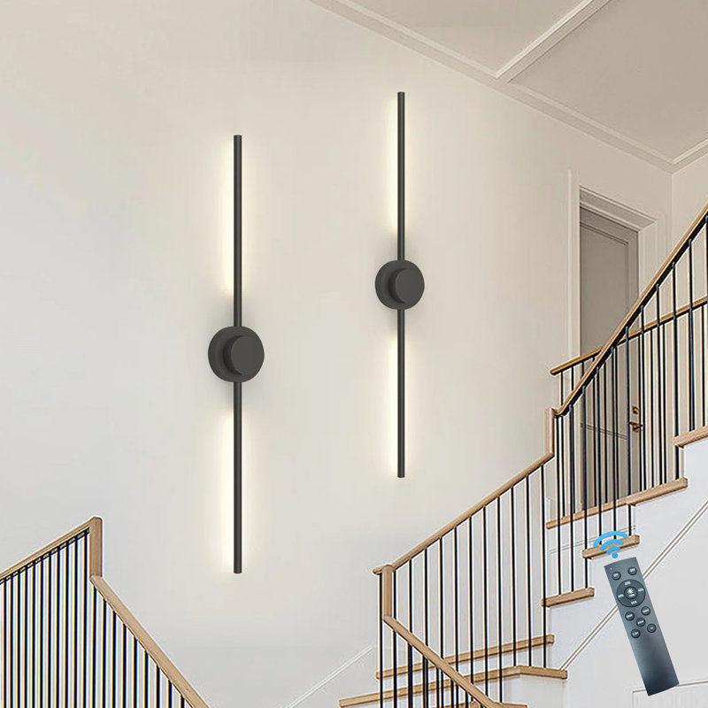 LED Dimmbale Flush Mounted Sconces, Battery Operated Wall Sconces With Remote, Black