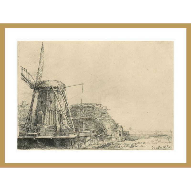 «Windmill» par Rembrandt van Rijn - Impression giclée encadrée, H 31,31 po x l 41,5 po