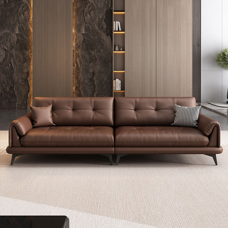Canapé modulaire en cuir véritable couleur café, H 35,43 po x l 94,49 po x P 37,4 po