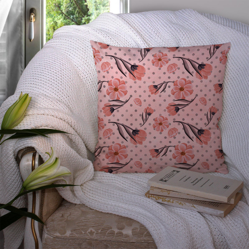  Coussin décoratif fleurs et pois, 14 po x 14 po