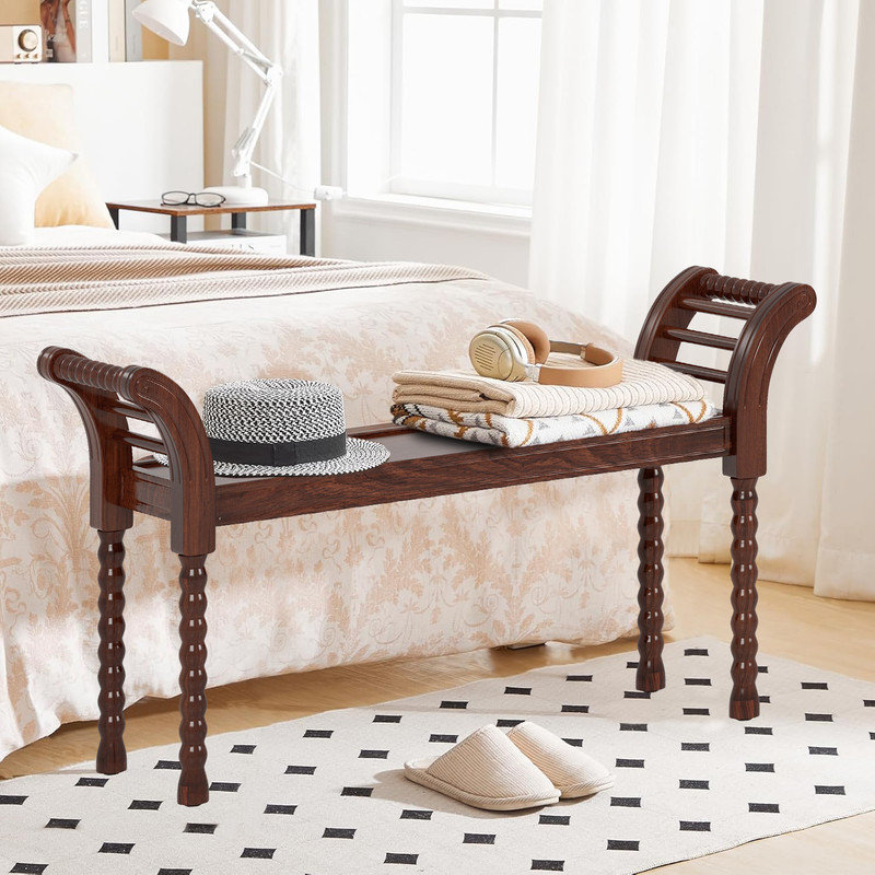 Elegant Retro Style Bench with wing shape Arms,Bed End Bench for Living Room, Bedroom