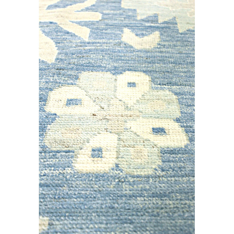 Tapis bleu en laine rectangulaire unique 9 pi 5 po x 11 pi 10 po Oushak Rugs