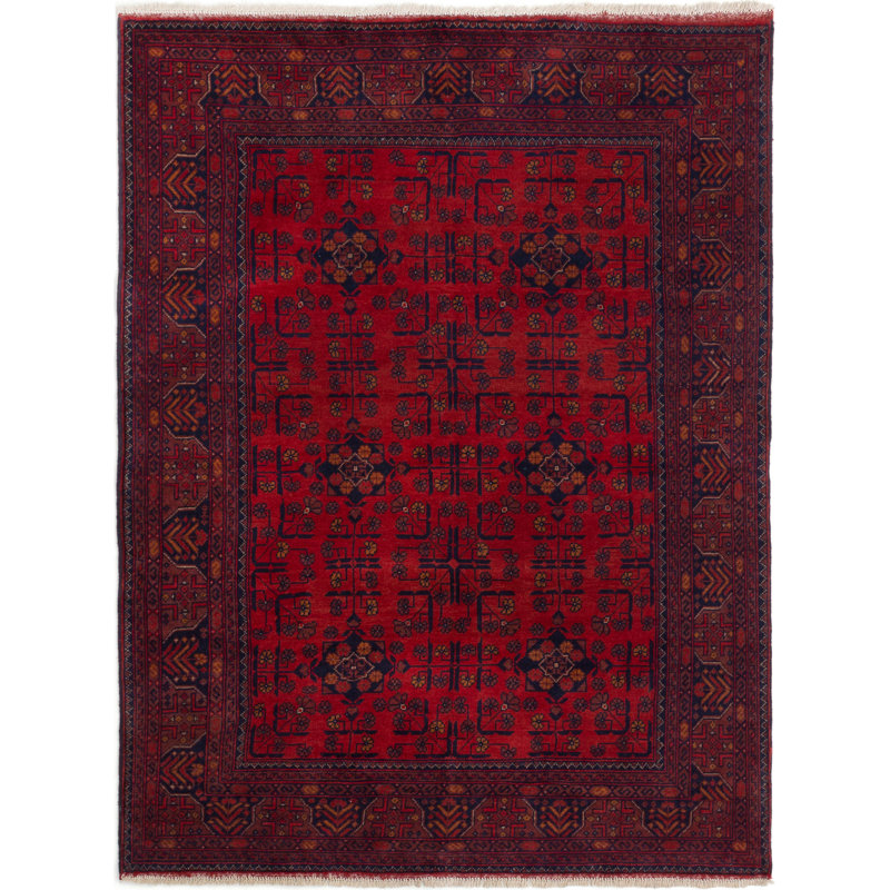 Tapis unique en laine noué à la main style Ousana des années 2010 de 4 pi 11 po x 6 pi 6 po rouge / noir / brun Oksana