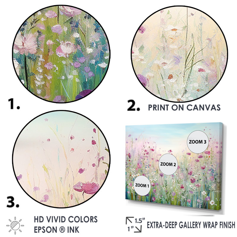 Wild Flowers Meadows On Canvas Print, 16" H x 32" W x 1" D, Closed Corner Frame Silver
