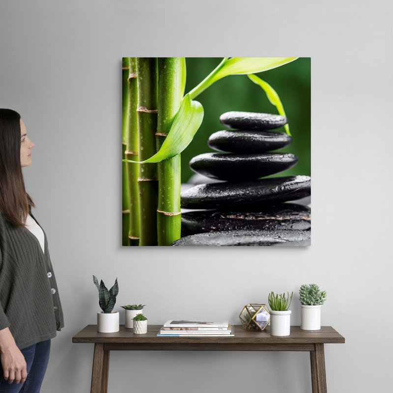 " Zen Basalt Stones And Bamboo ", Wrapped Canvas, 30" H x 30" W x 1.25" D