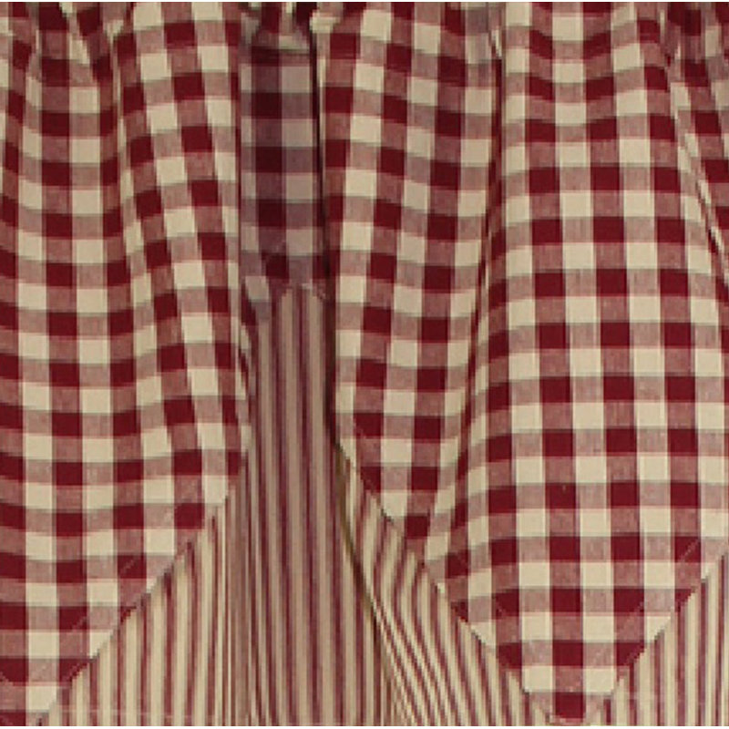 Anceline Cotton Checkered Ruffled Window Valance, Barn Red/Nutmeg