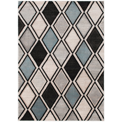 Tapis beige / bleu à motif géométrique Hollingshead