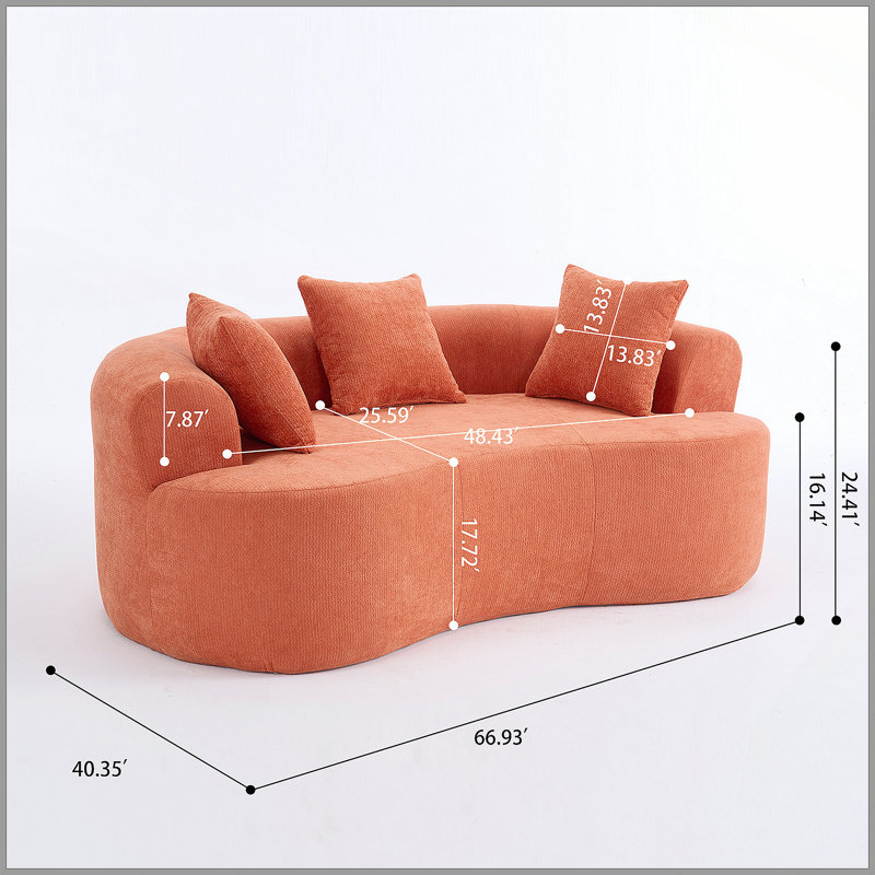 Canapé en forme de croissant, conception moderne à dossier bas avec coussins profonds, grand canapé à deux places rempli de mousse auto-gonflant ne nécessitant aucun assemblage. (Tissu chenille gris)