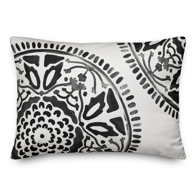 Housse et insert de coussin d'extérieur Juan, Noir / blanc, Floral 4